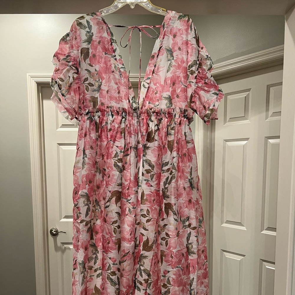 Romantic boho Flowy Maxi Pink Floral Dress, L.I.A. Walker Rose Boutique, Medium